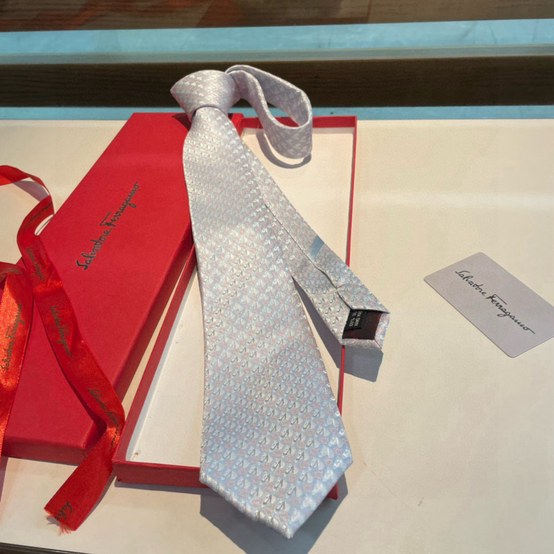 Ferragamo Style Men's Micro Pattern Silk Tie