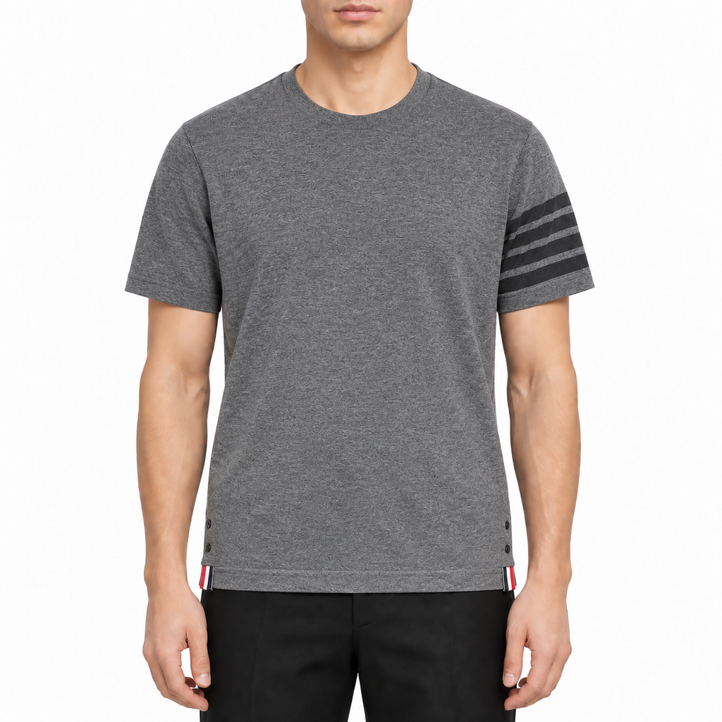 Men's Classic Four-Bar T-Shirt — Grey & Blue | Thom Browne