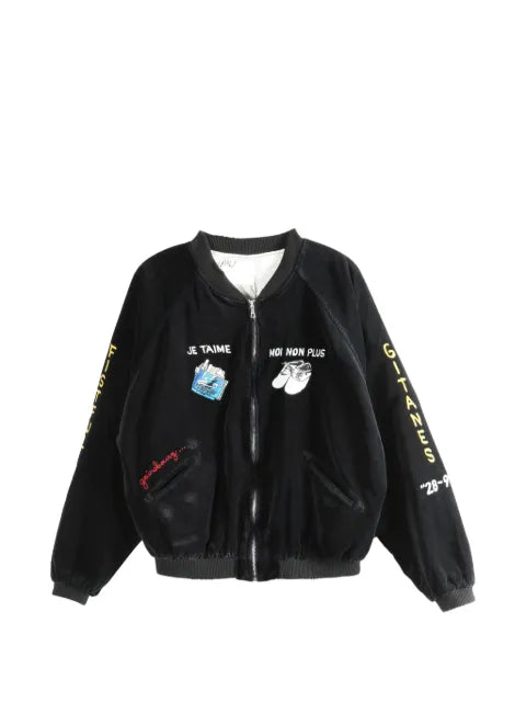 Paly embroidered velvet bomber jacket