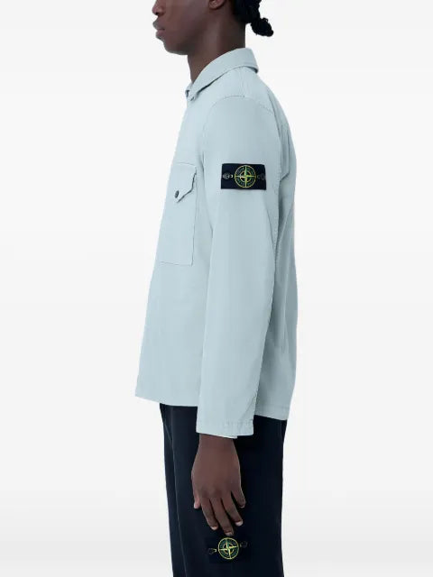 Stone Island 1200001 organic cotton stretch broken twill old-effect regular-fit zip-up overshirt pocket