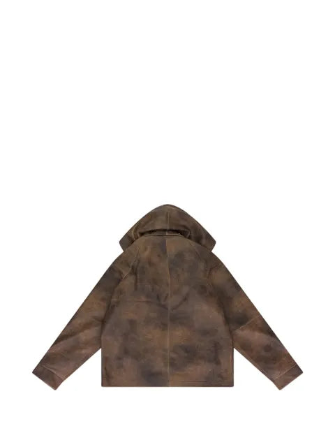 Who Decides War hooded pocket leather jacket