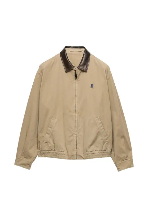 Prada logo-embroidered leather-collar jacket