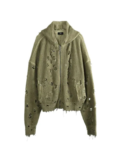 THUG CLUB distressed zip-up hoodie