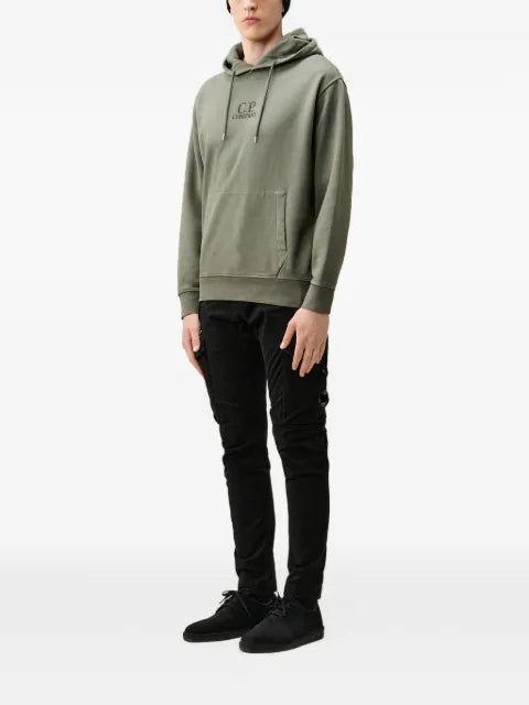 C.P. Company brushed and emerized diagonal fleece logo hoodie