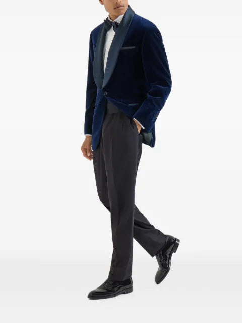 Brunello Cucinelli cotton chalk-stripe velvet tuxedo jacket with shawl lapels