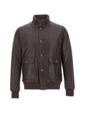 Barba Vermont ribbed-knit trim leather jacket
