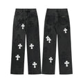 Chrome Hearts Black & White Cross Patch Flame Knee Jeans