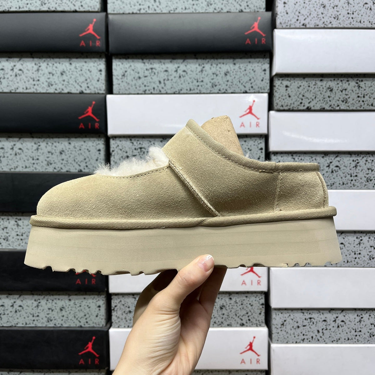 UGG Tazz Lace Platform Slipper – Suede Mule with Deep UGGplush Shearling Lining, Tonal Stitching & Sugar Sole² Platform in Sand