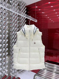 Moncler Hooded Puffer Vest in White with Black Trim