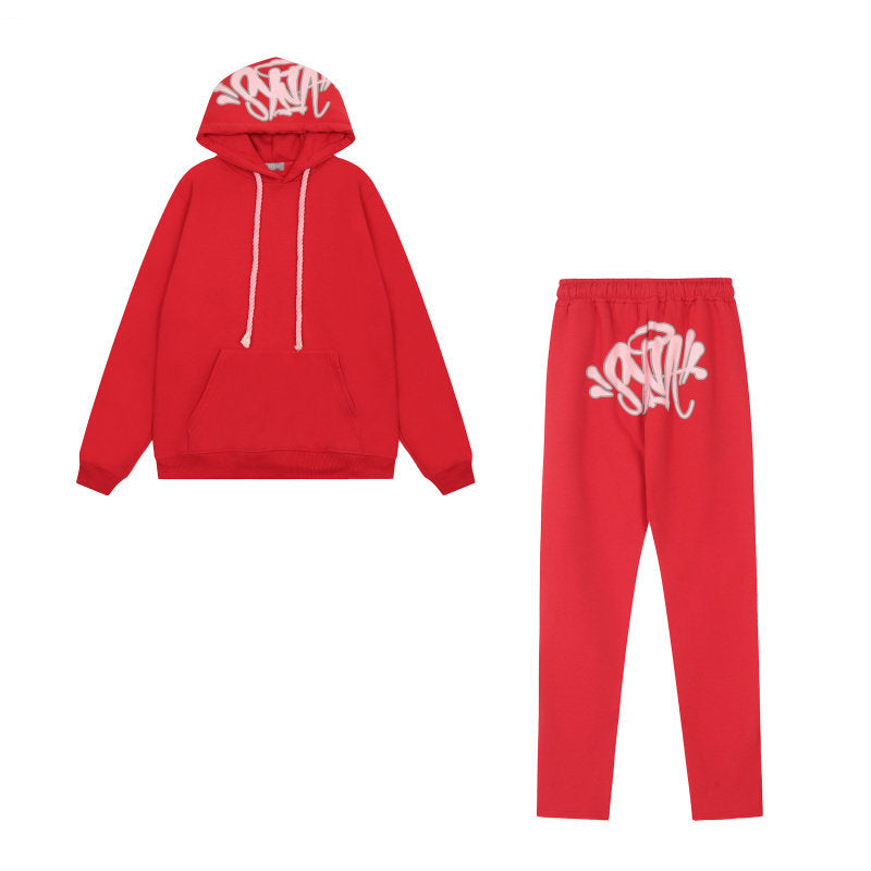 Syna World Graphic Fleece Hoodie Tracksuit Set (Red)