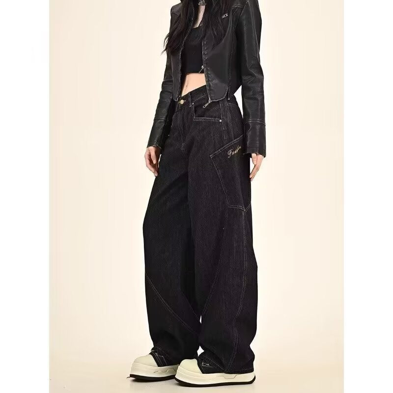 Y2k Vintage Washed Big Pocket Curved Baggy Wide Leg Jeans Streetwear