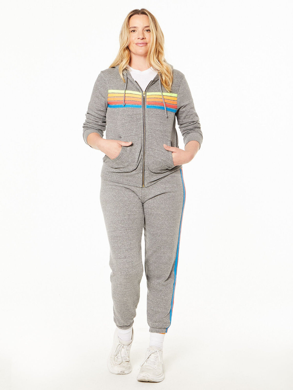 5 STRIPE ZIP HOODIE GREY