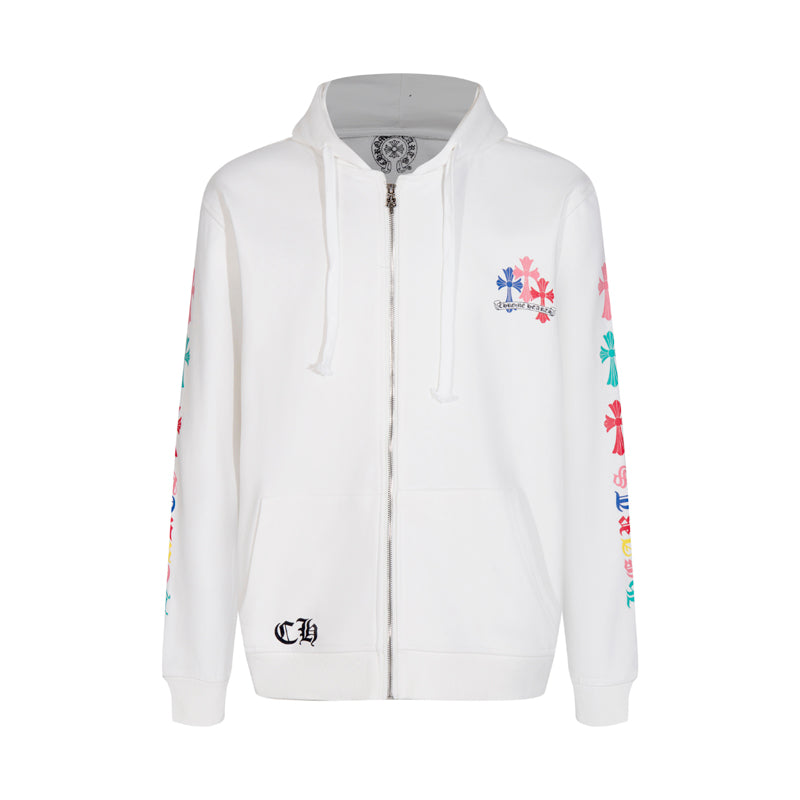 Chrome Hearts Multi-Color Cemetery Cross Logo Zip Up Hoodie 5015