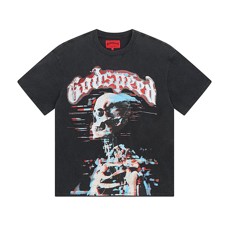 Godspeed Washed Black Skull Graphic T-Shirt