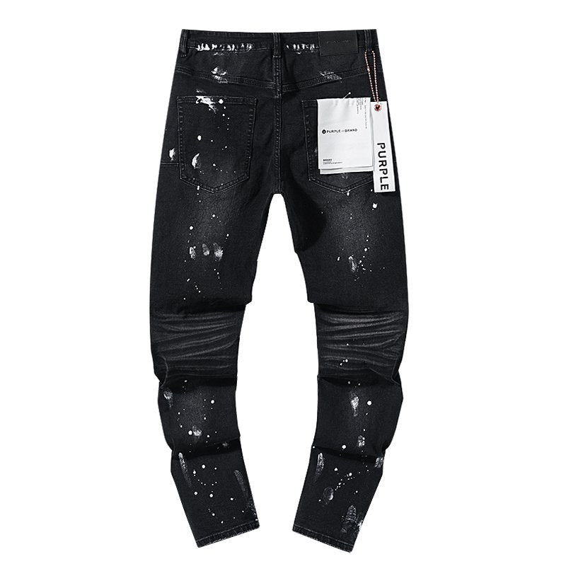 Purple Brand Paint Splatter Distressed Black Jeans