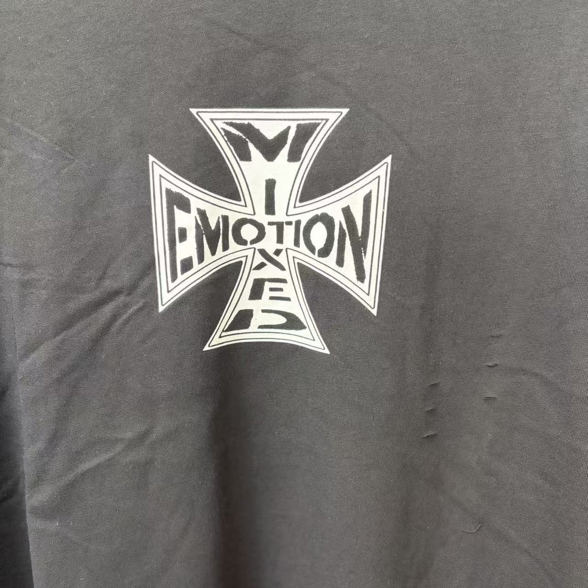 MIXED EMOTION Cross Graphic Distressed T-Shirt