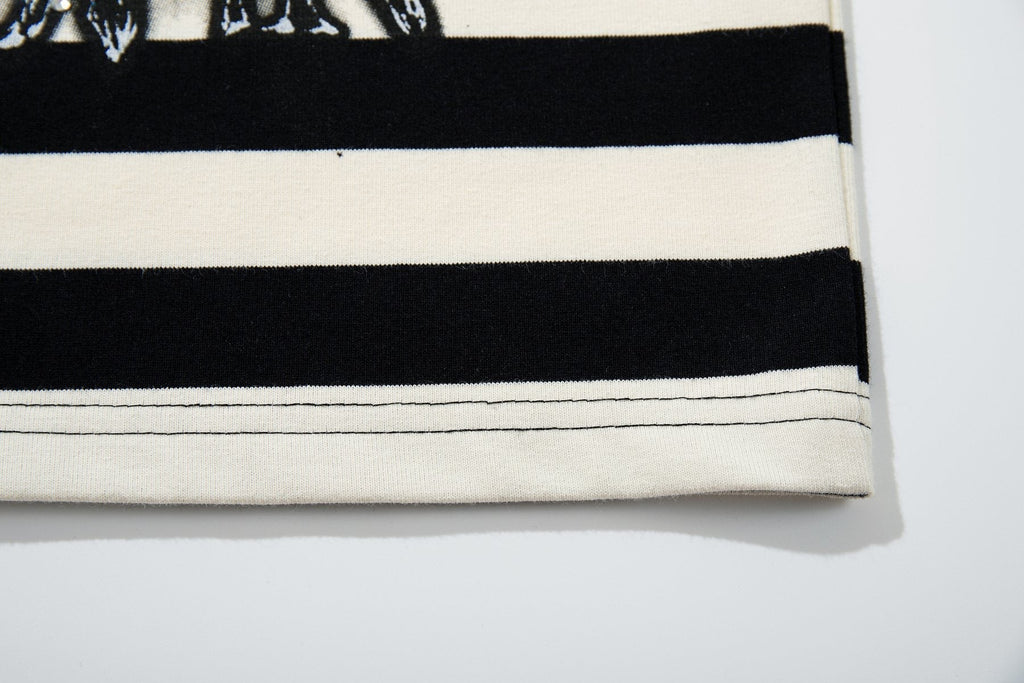 MAJESTIK Skull Graphic Striped Zip-Collar T-Shirt
