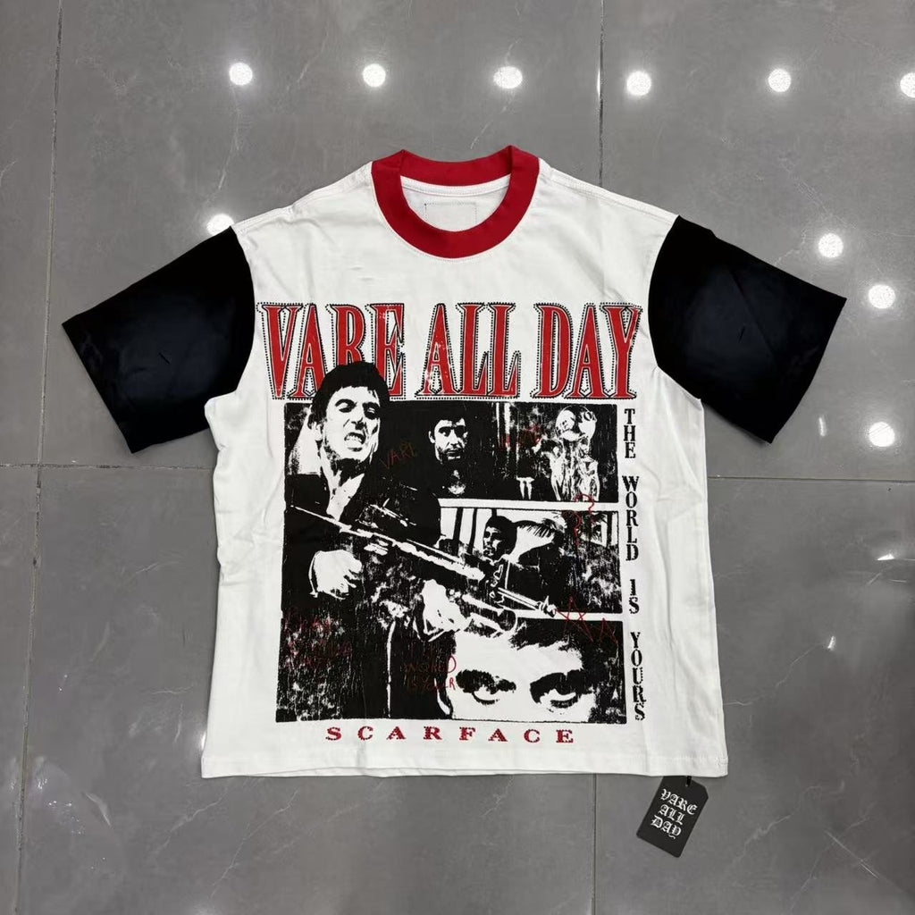 VARE ALL DAY Rhinestone Graphic Contrast-Sleeve T-Shirt