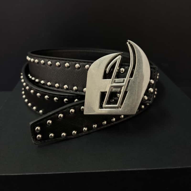 Y2K Punk Heavy Studded Leather Belt Dark Metal Buckle Eyelet Waist