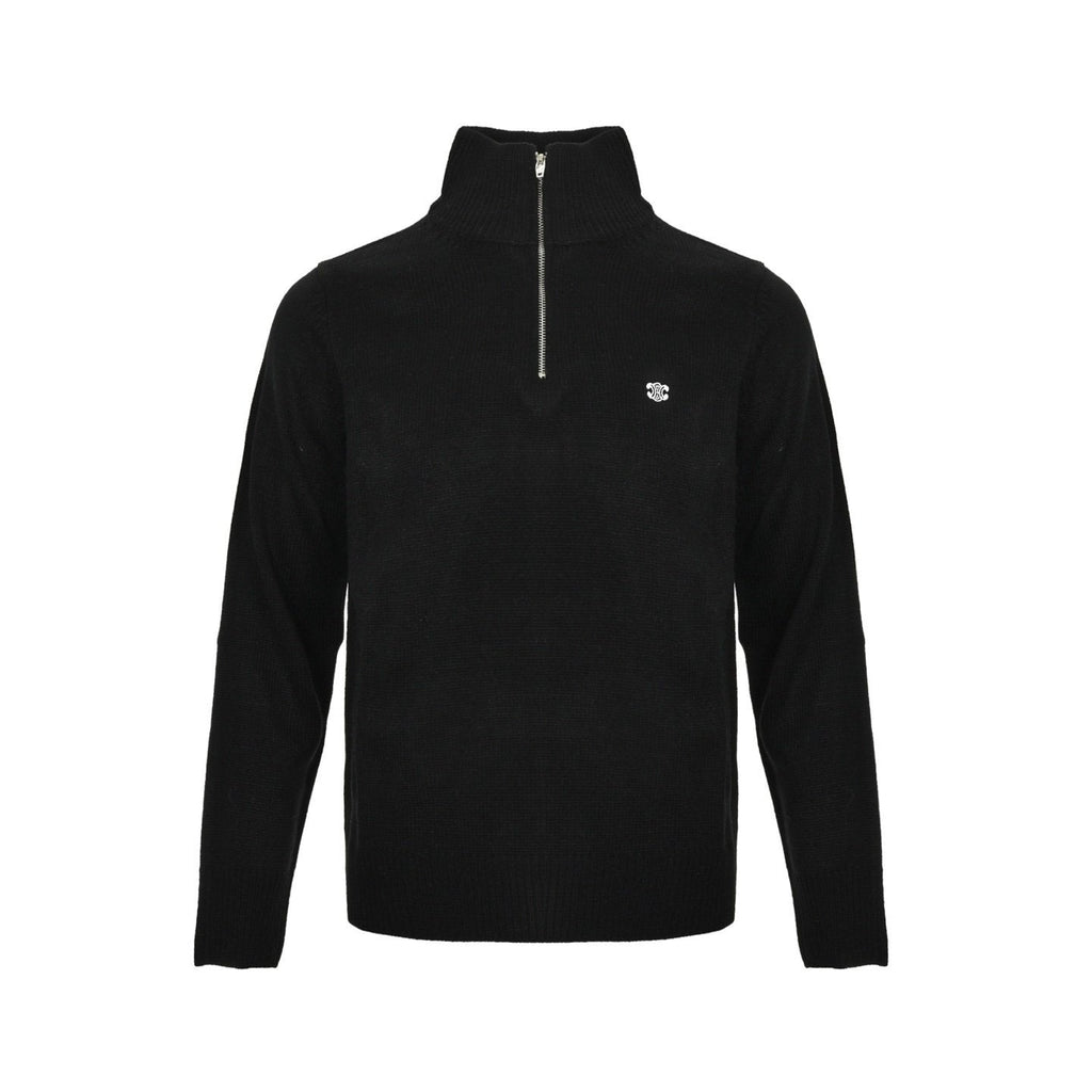 Celine Logo-Embroidered Wool & Cashmere Blend Half Zip Black