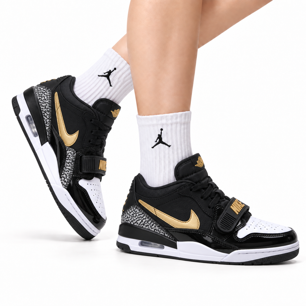 Jordan Legacy 312 Low Black White Metallic Gold Sneakers