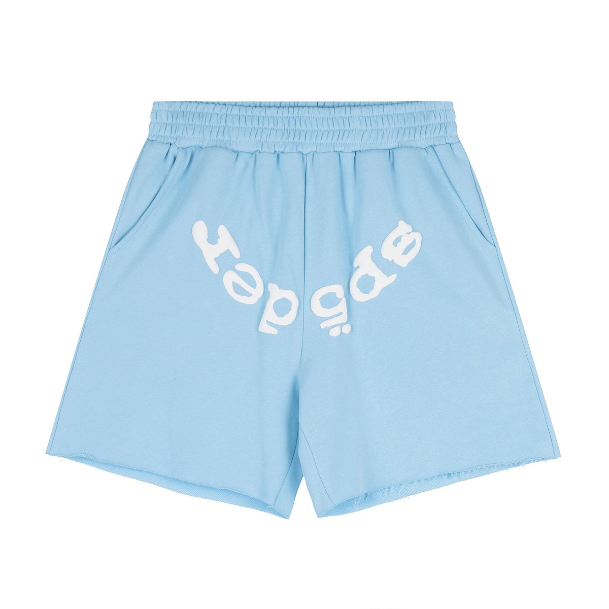 Sp5der Curved Wordmark Raw-Hem Shorts