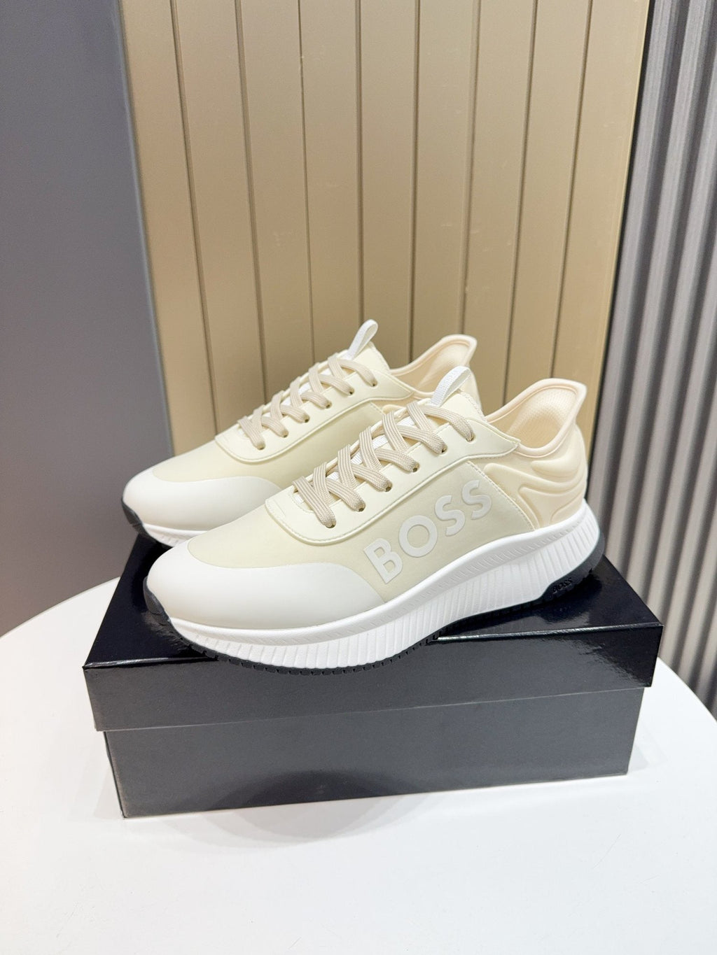 Hugo Boss Cream White Knit Sneakers