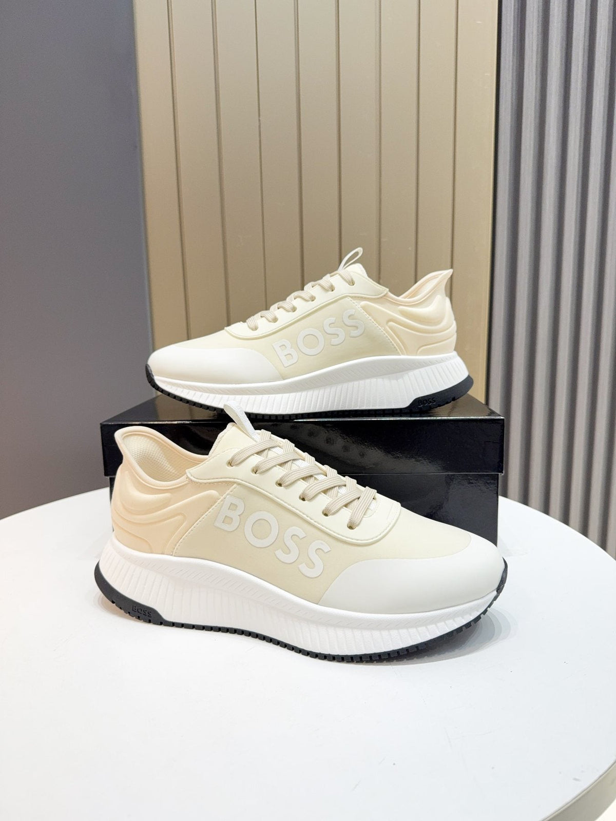 Hugo Boss Cream White Knit Sneakers