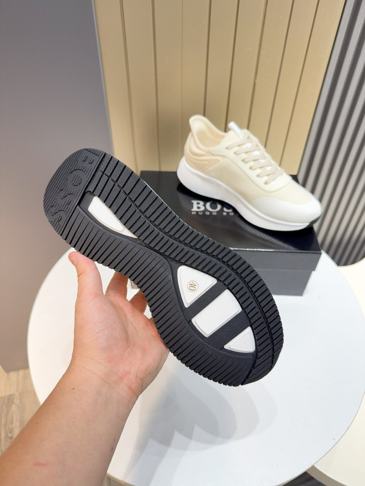 Hugo Boss Cream White Knit Sneakers
