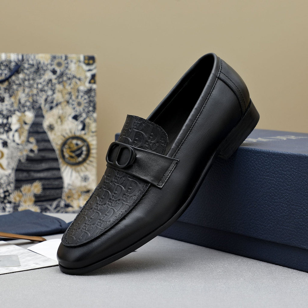 Dior Black Textured Buckle Loafers