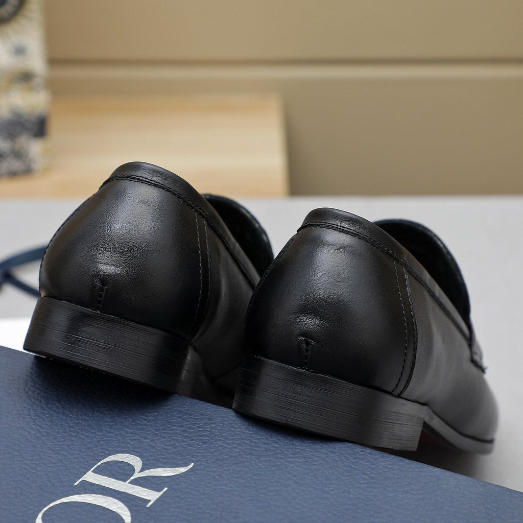 Dior Black Textured Buckle Loafers