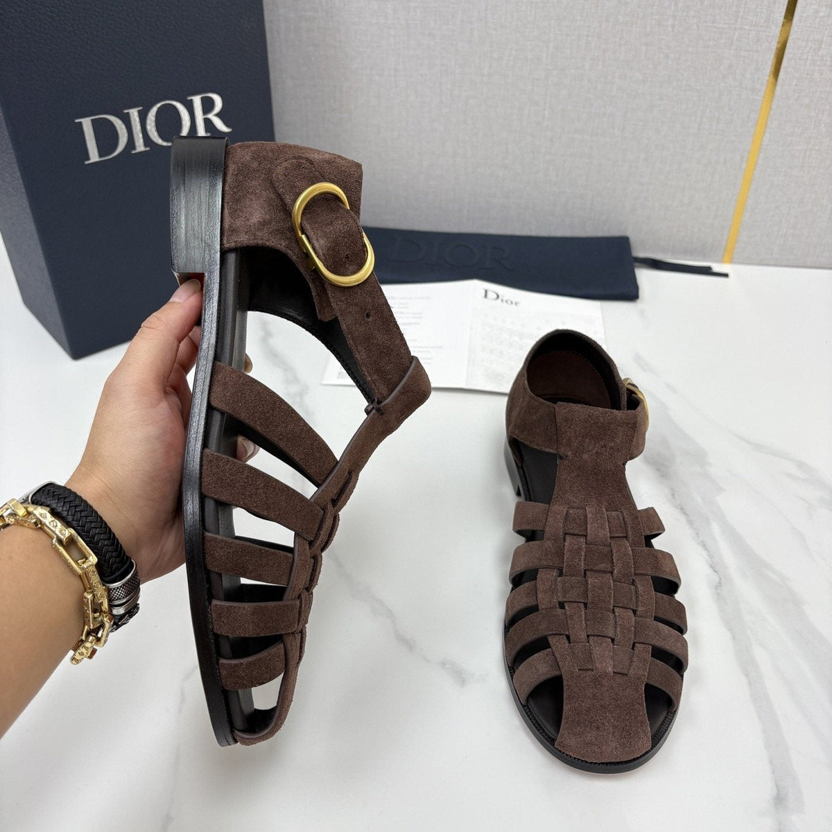 Dior Brown Woven Fisherman Sandals