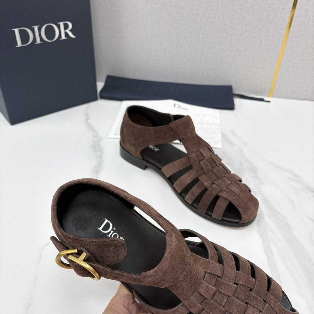 Dior Brown Woven Fisherman Sandals
