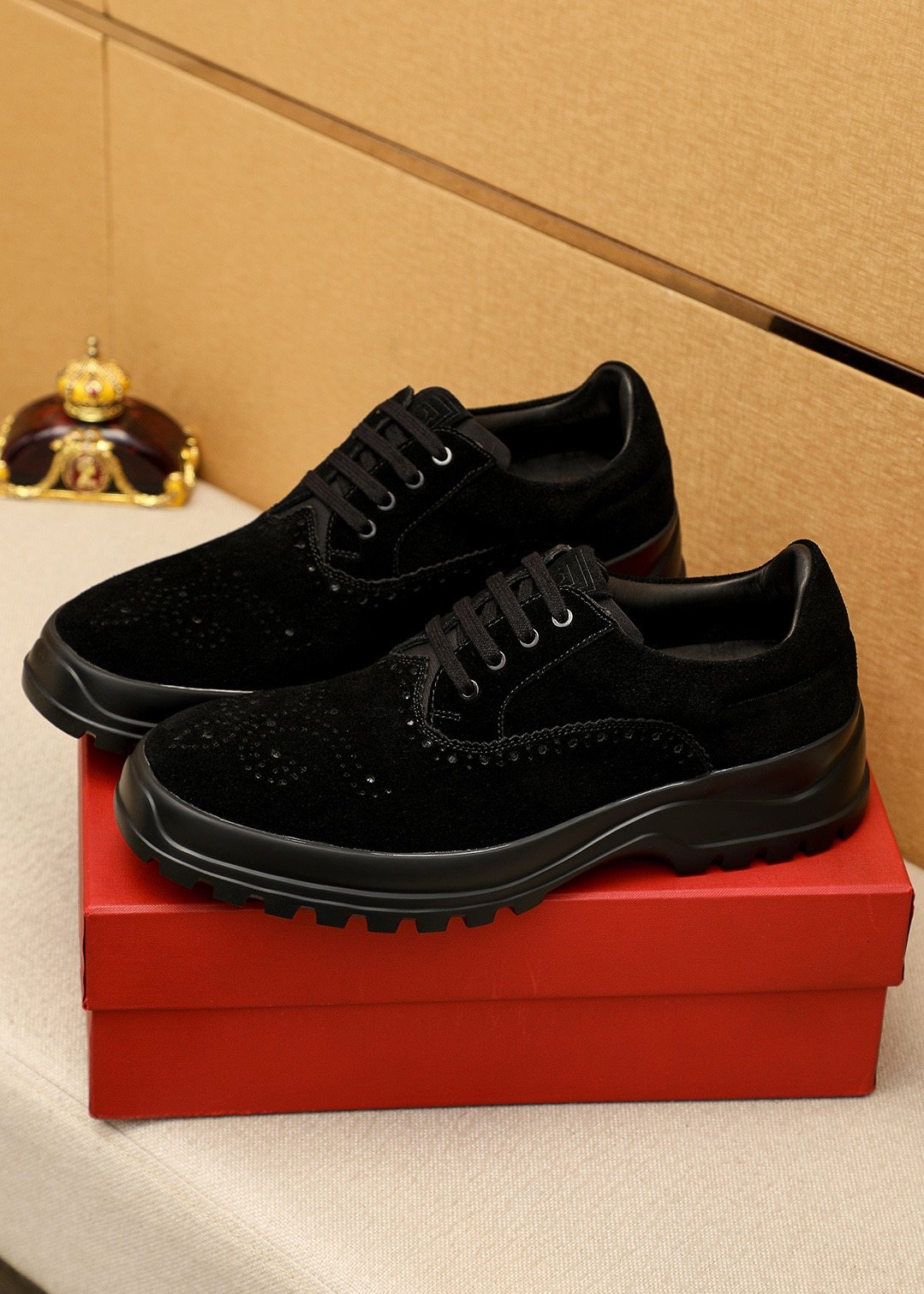 Ferragamo Men's Black Perforated Lace-Up Shoes