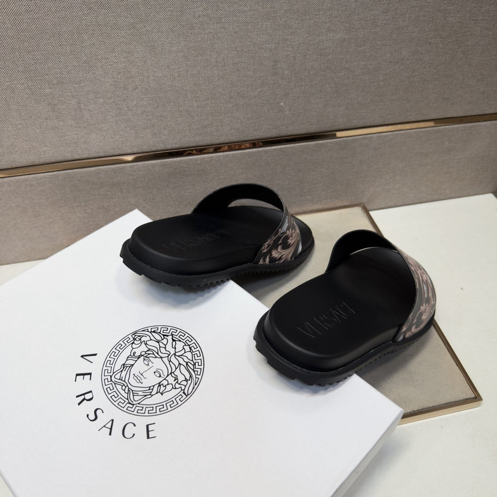 Versace Black Ornamental Strap Slide Sandals
