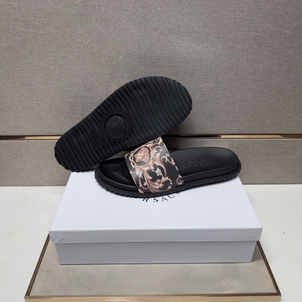 Versace Black Ornamental Strap Slide Sandals