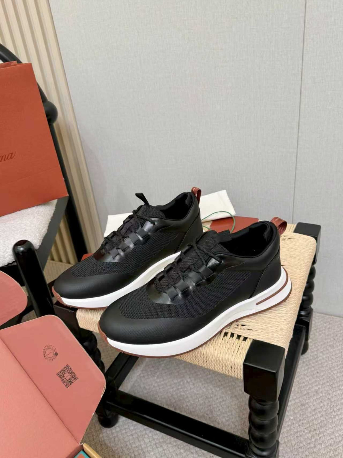 Loro Piana Black Leather Low-Top Sneakers