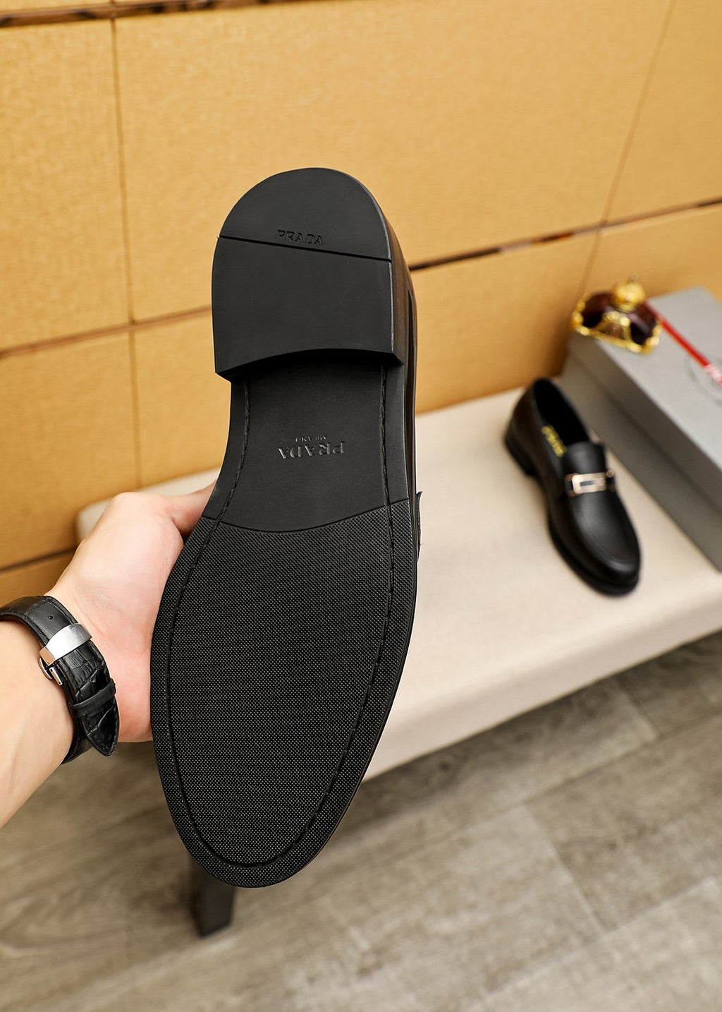 Prada Black Buckle Loafers