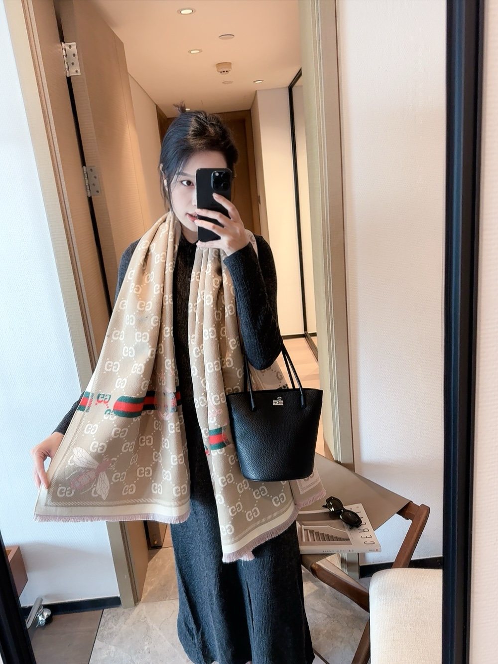 Fringed Geometric Motif Scarf