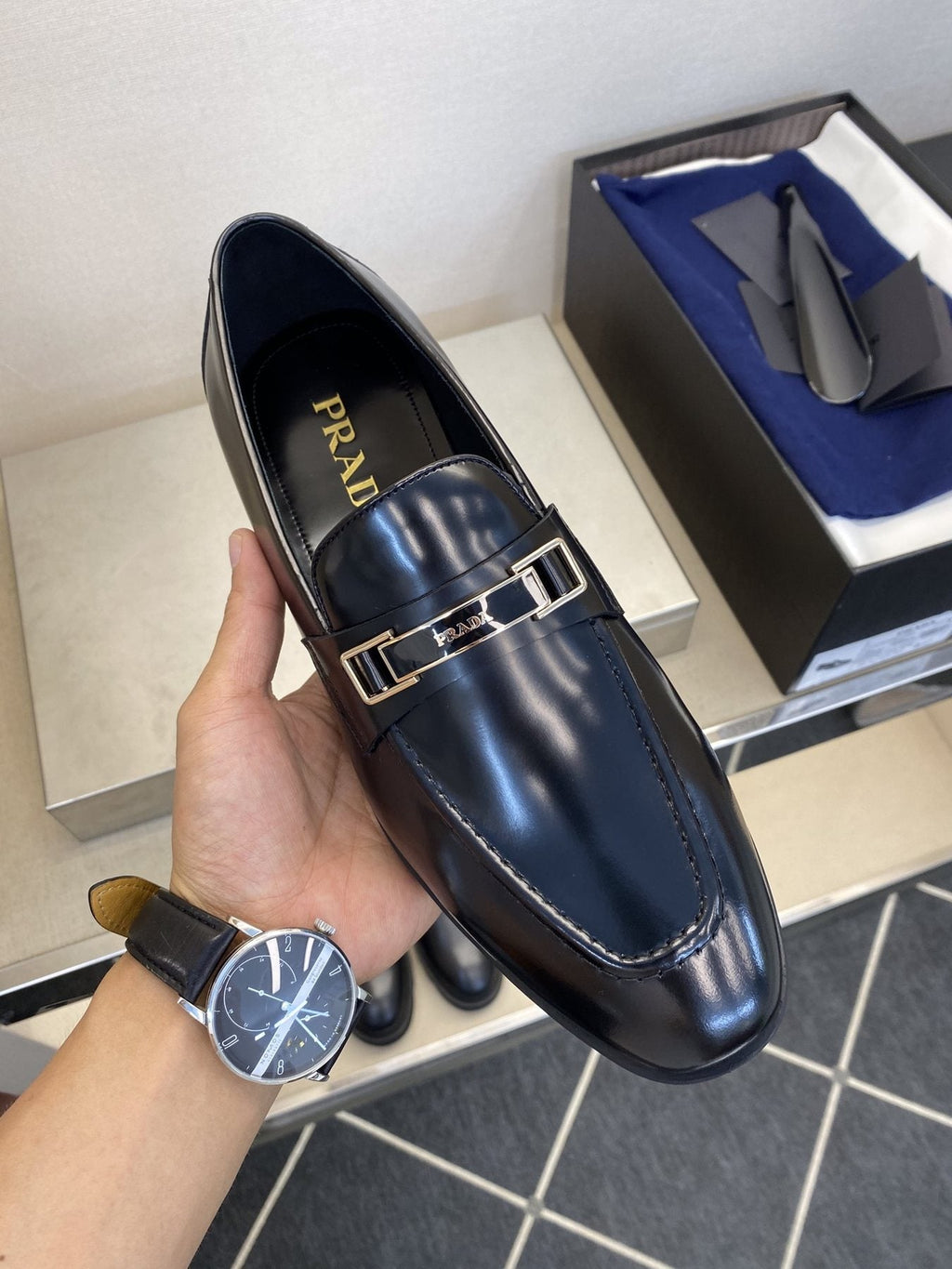 Prada Black Buckle Loafers