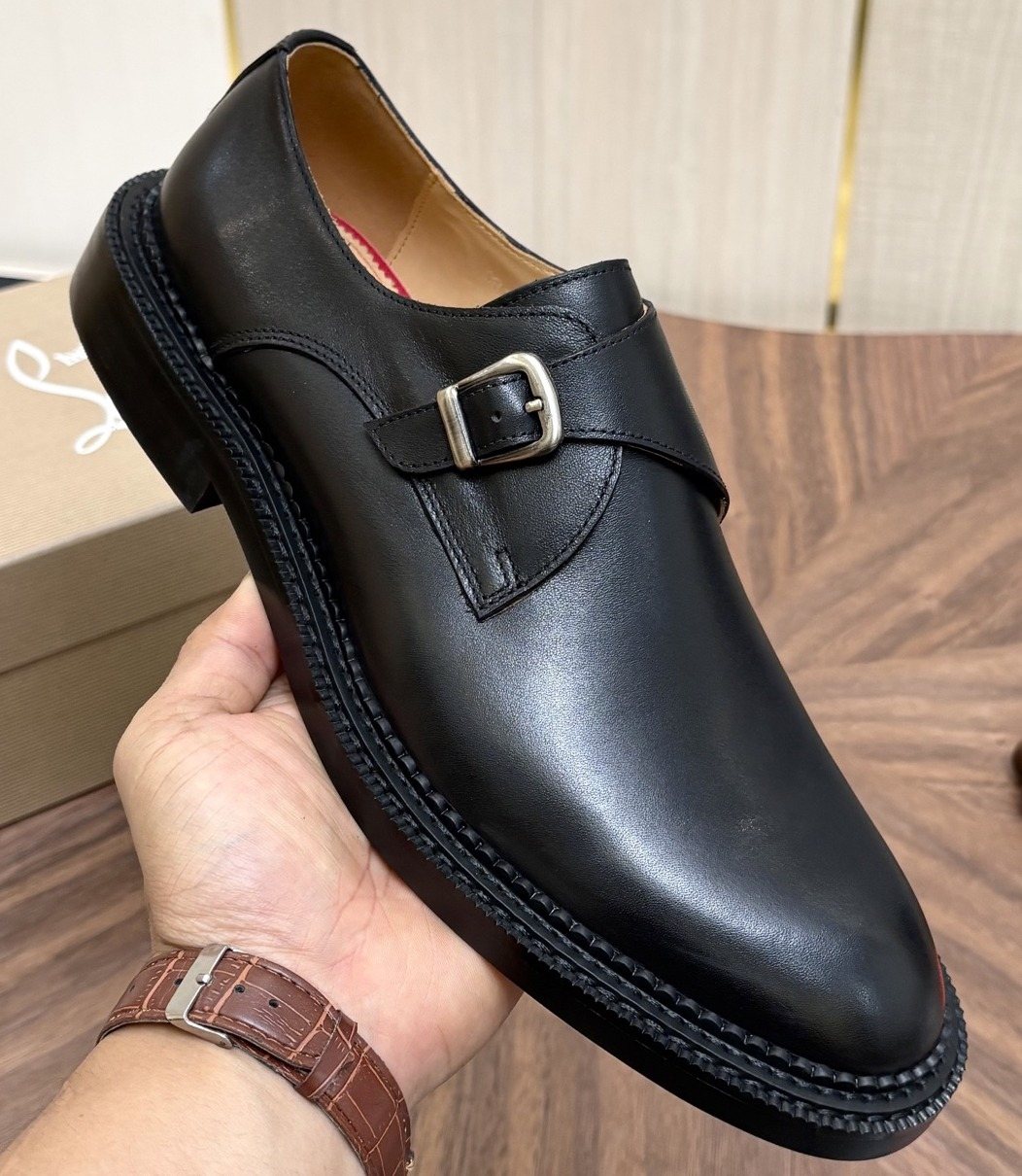 Christian Louboutin Black Buckle-Strap Slip-On Dress Shoes