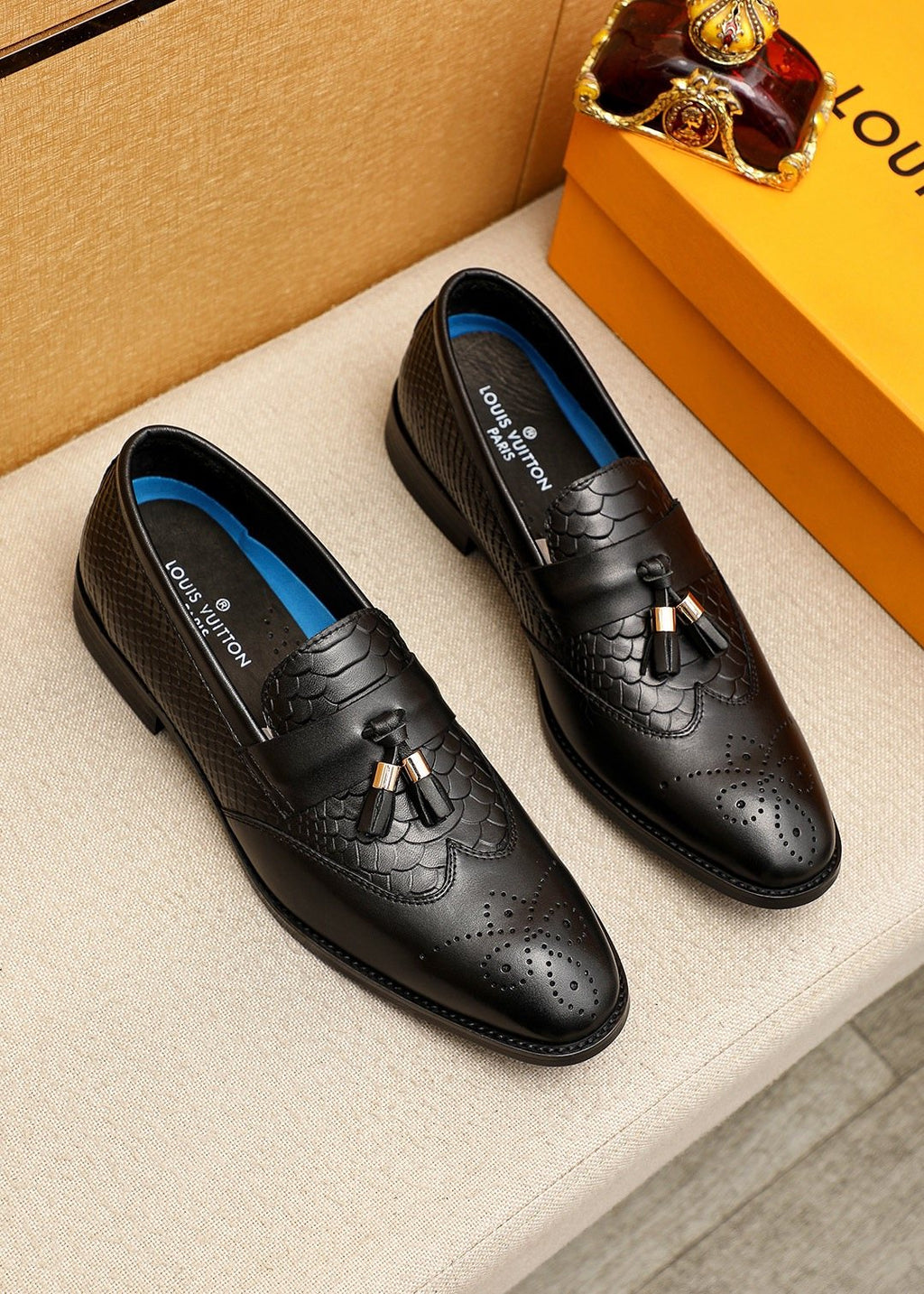 Louis Vuitton Black Textured Tassel Loafers