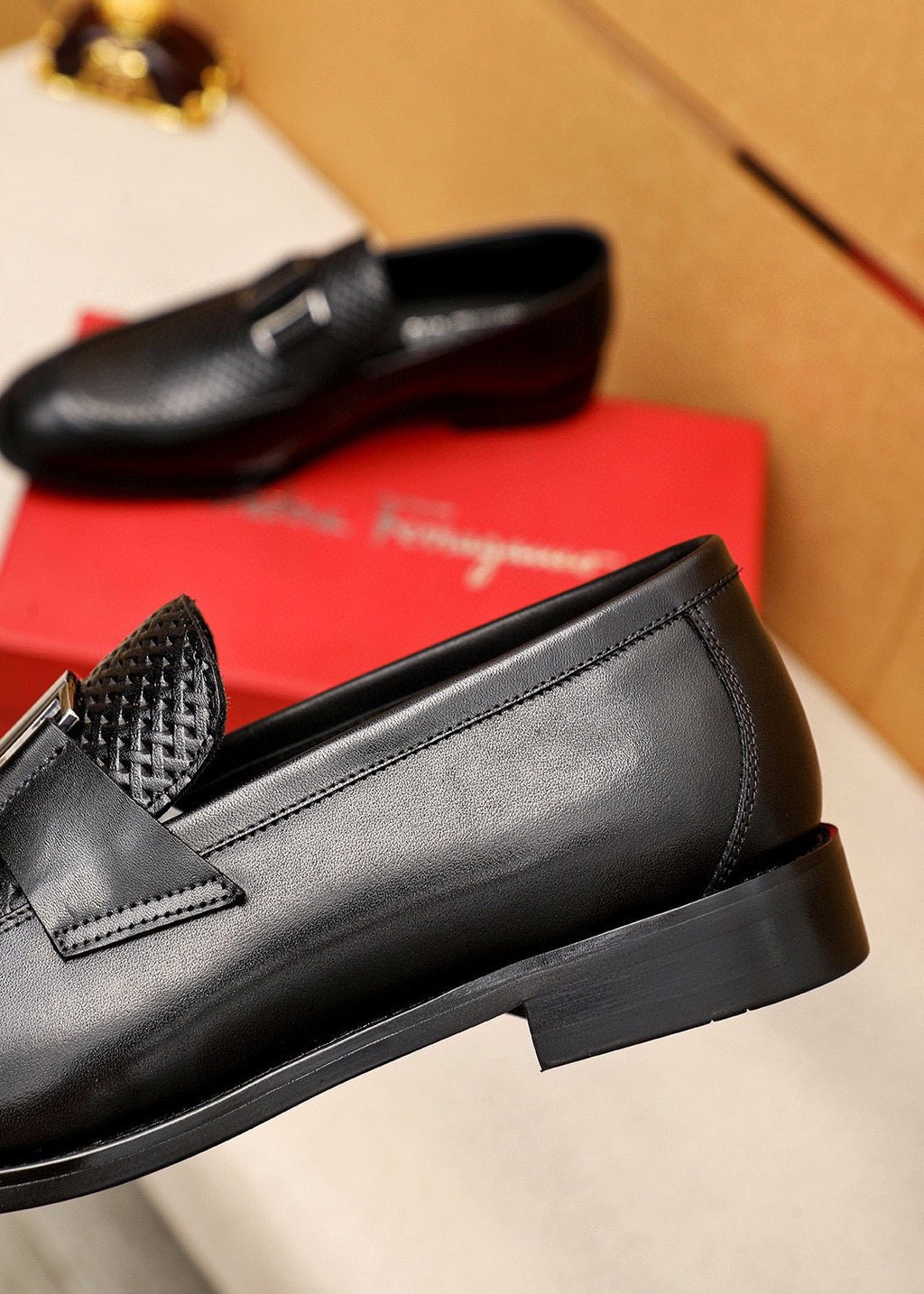 Ferragamo Men's Black Buckle Loafers - Rubber Sole