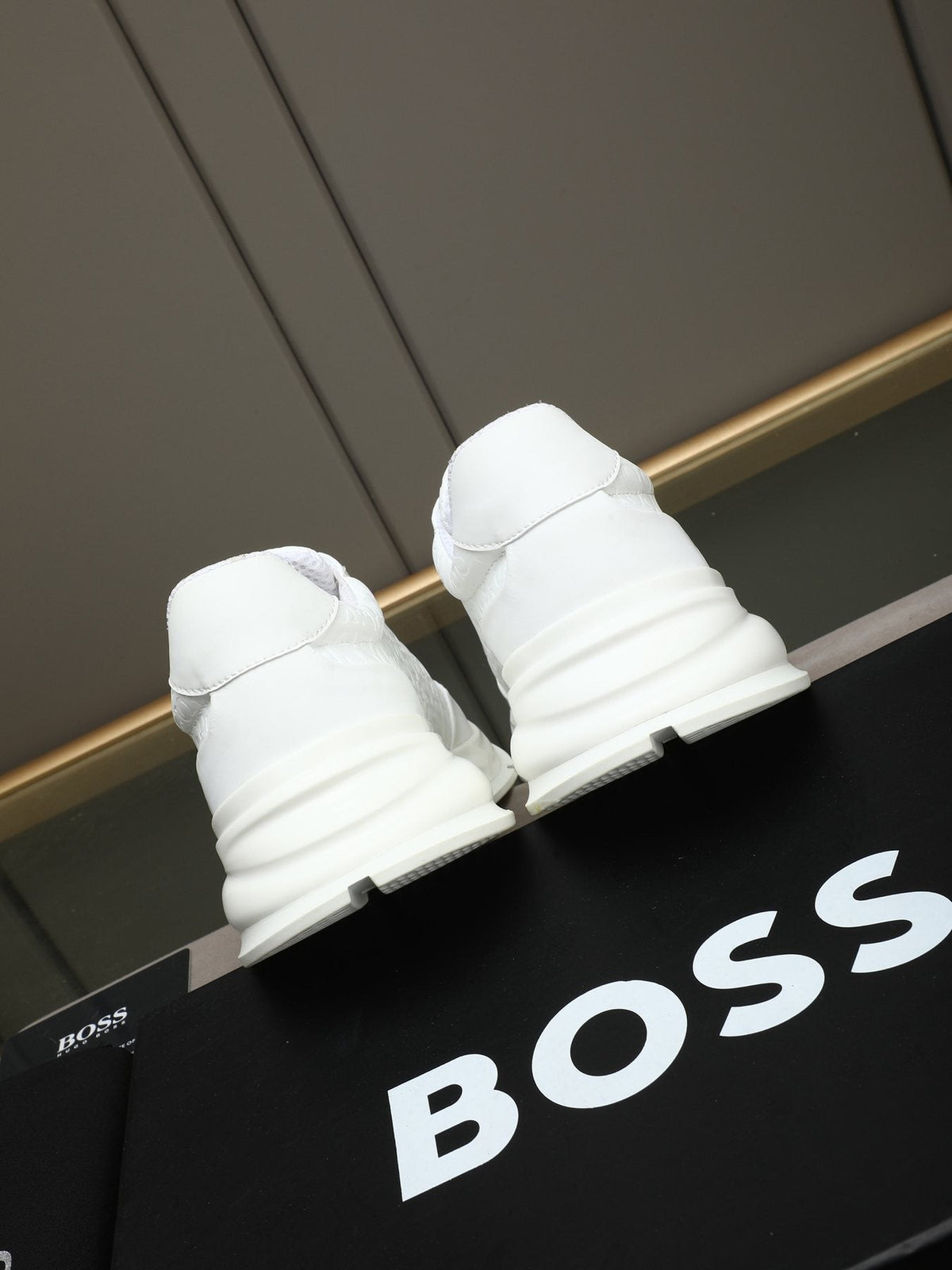 BOSS White Embossed Low-Top Sneakers