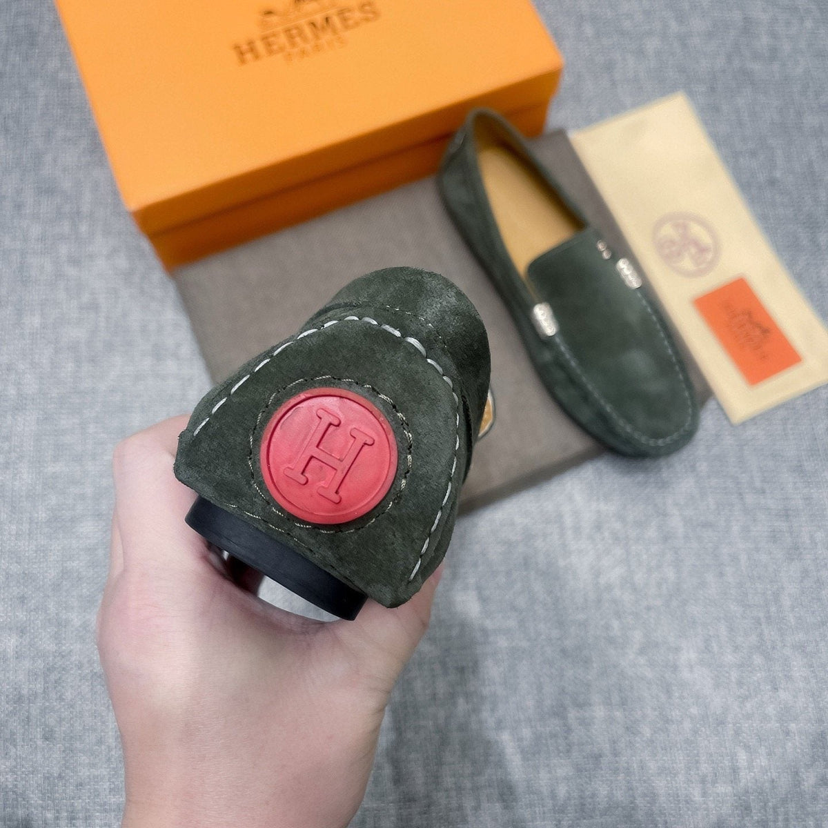 Hermès Men's Dark Green Driving Loafers