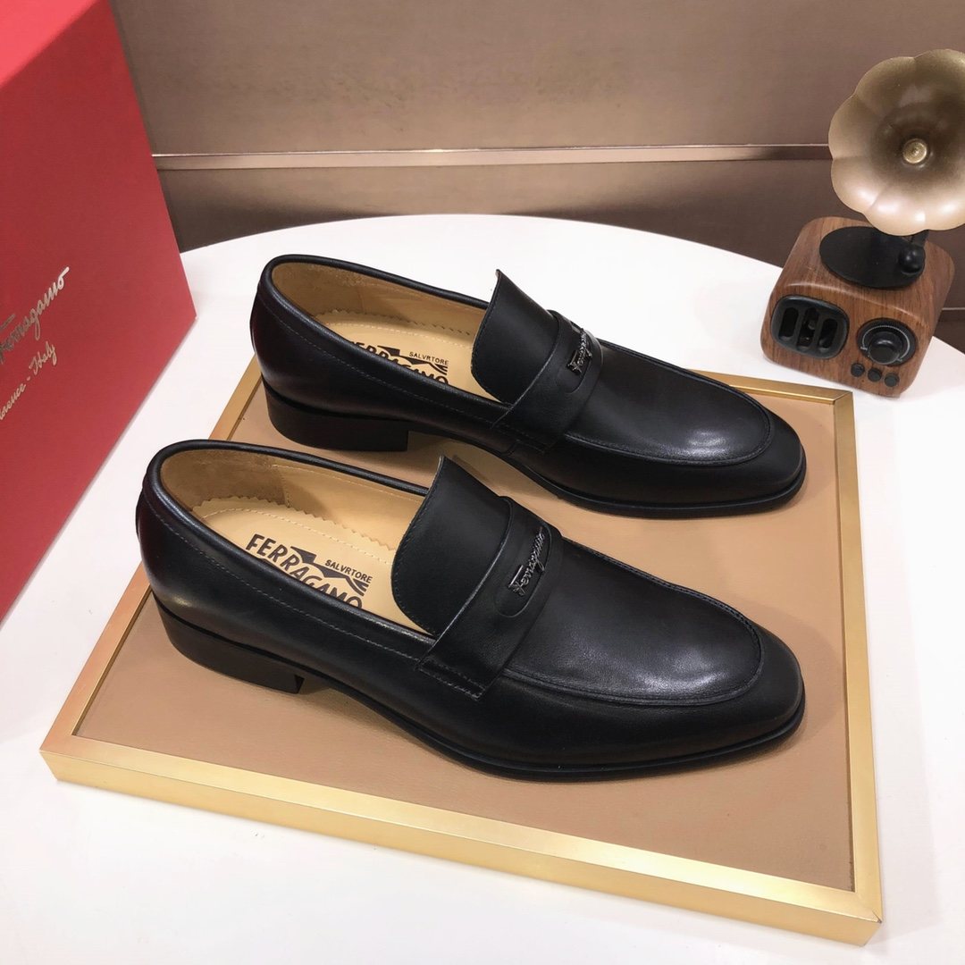 Ferragamo Black Leather Loafers