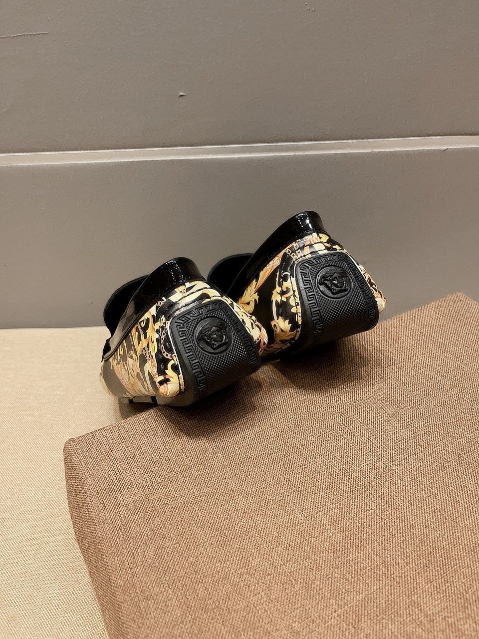 Men's Black Gold Ornamental Slip-On Loafers