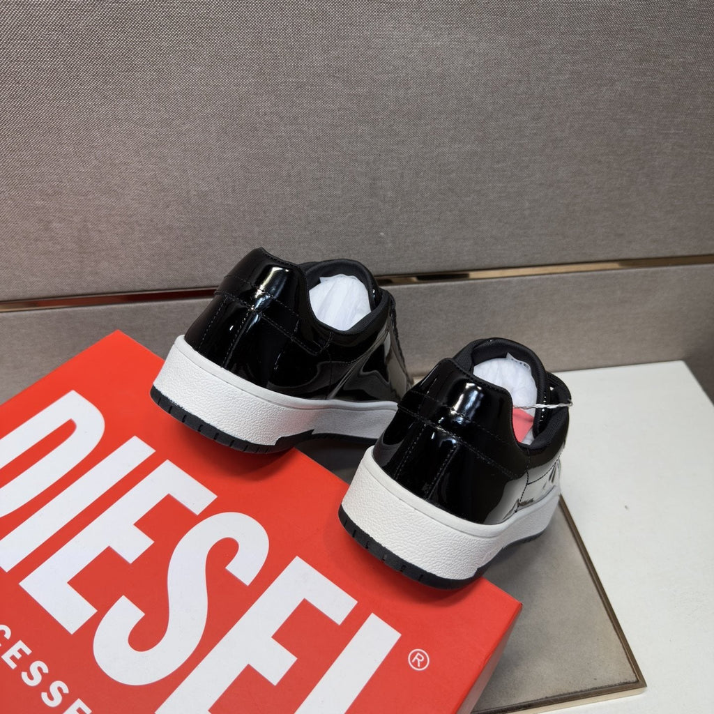 Diesel Men's Glossy Black Low-Top Sneakers
