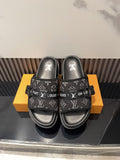 Louis Vuitton Black Monogram Slide Sandals - Open Toe