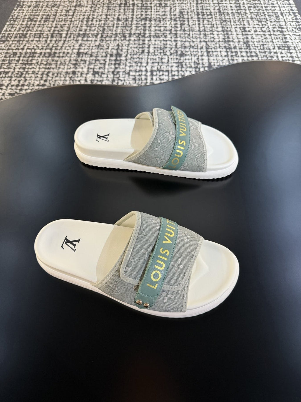 Louis Vuitton Gray Logo Slide Sandals